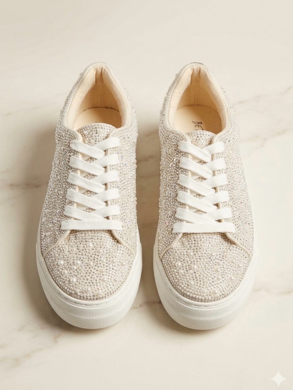 Blue by Betsy Johnson White Pearl-Embellished Sidny Platform Sneakers - Size 8
